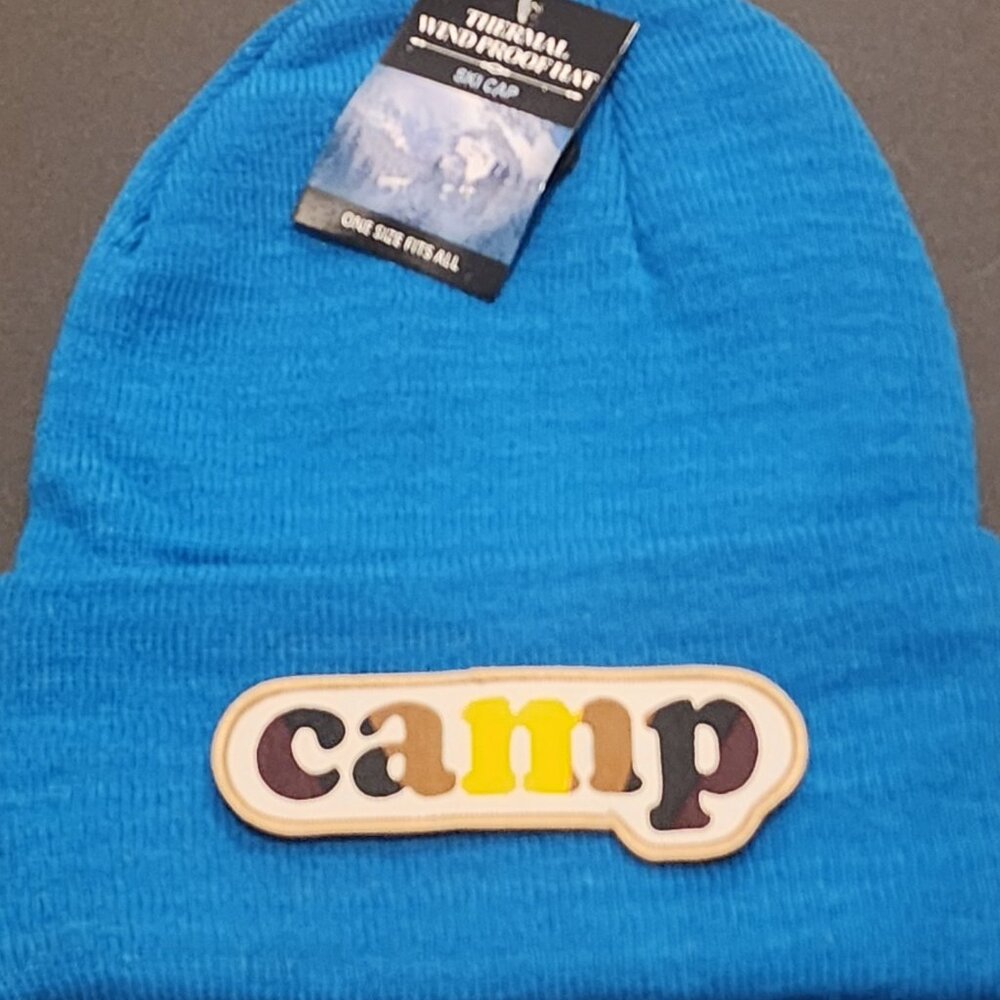 camp (camo) Knit Cuffed Beanie in Blue